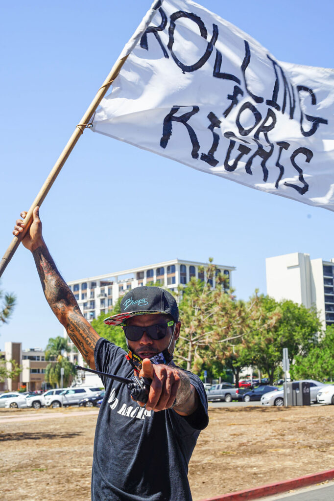 Tyrone with Rolling for Rights Flag