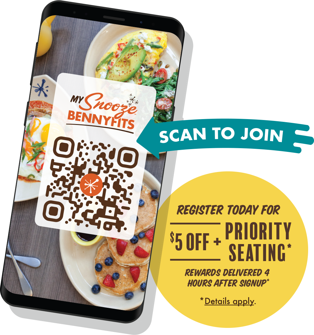 Scan to Join MySnooze Bennyfits! Register today for $5 Off + Priority Seating. Rewards delivered 4 hours after signup - Details Apply